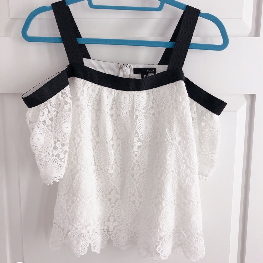 AQUA White Lace Off-the-Shoulder Top